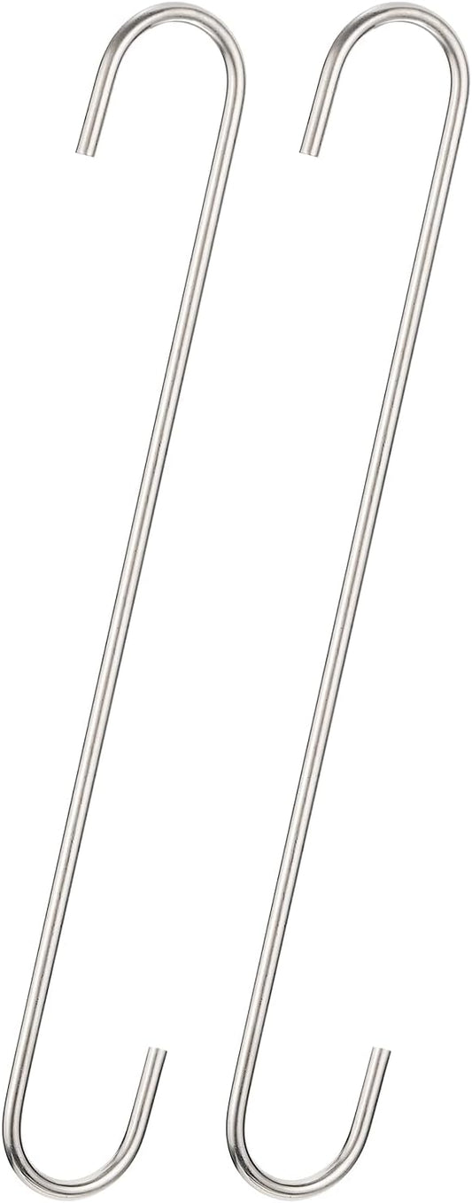 uxcell S Hanging Hooks, 12inch(300mm) Extra Long Steel Hanger, Indoor Outdoor Uses for Garden, Bathroom, Closet, Workshop, Kitchen, Matt Silver, 2Pcs