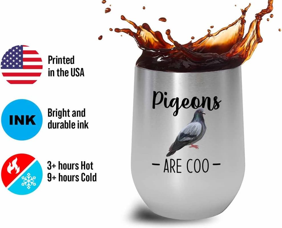 Bird Lover Silver Edition Wine Tumbler 12oz - Pgeons are coo - Humming