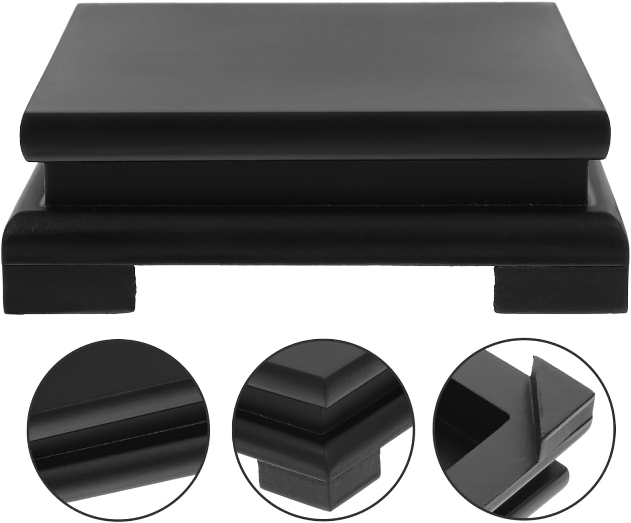 DECHOUS Square Wooden Display Stand Black - Wood Vase Pedestal Stand Display Base for Small Plant Pot, Buddha Statue, Fish Tank, Home Office Farmhouse Decoration, 6x2 Inch