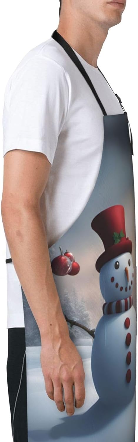 christmas snowman 3 print Waterproof chef's apron with pocket apron for kitchen cooking baking barbecue and gardening