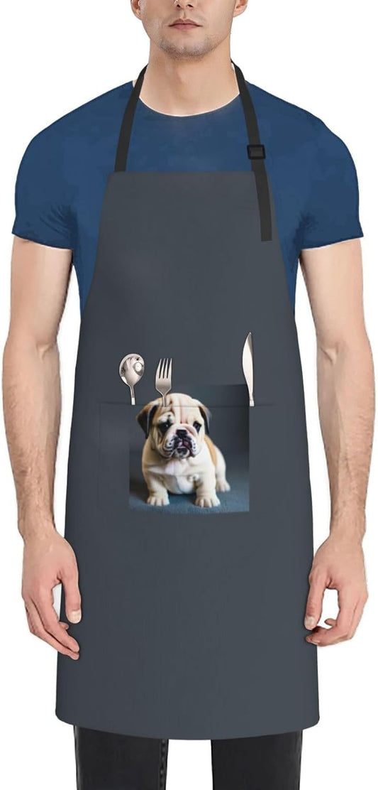 Cute Bulldog Puppy 1 print Waterproof chef's apron with pocket apron for kitchen cooking baking barbecue and gardening
