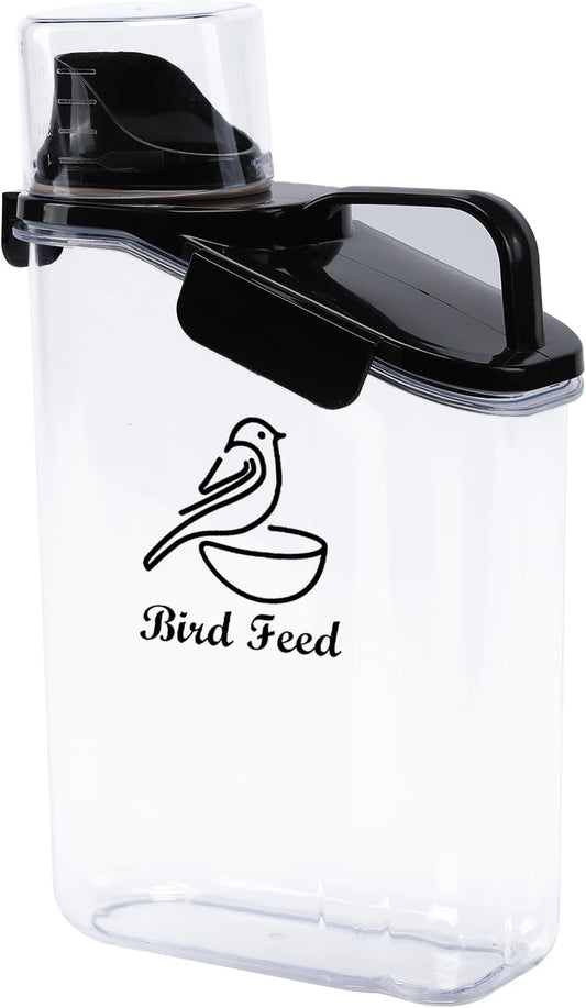 Geyecete Bird Seed Storage Container Portable-3 Qt/2.8 L Clear Plastic Airtight Wild bird Seed Dispenser food container with Measuring Cup |BPA Free