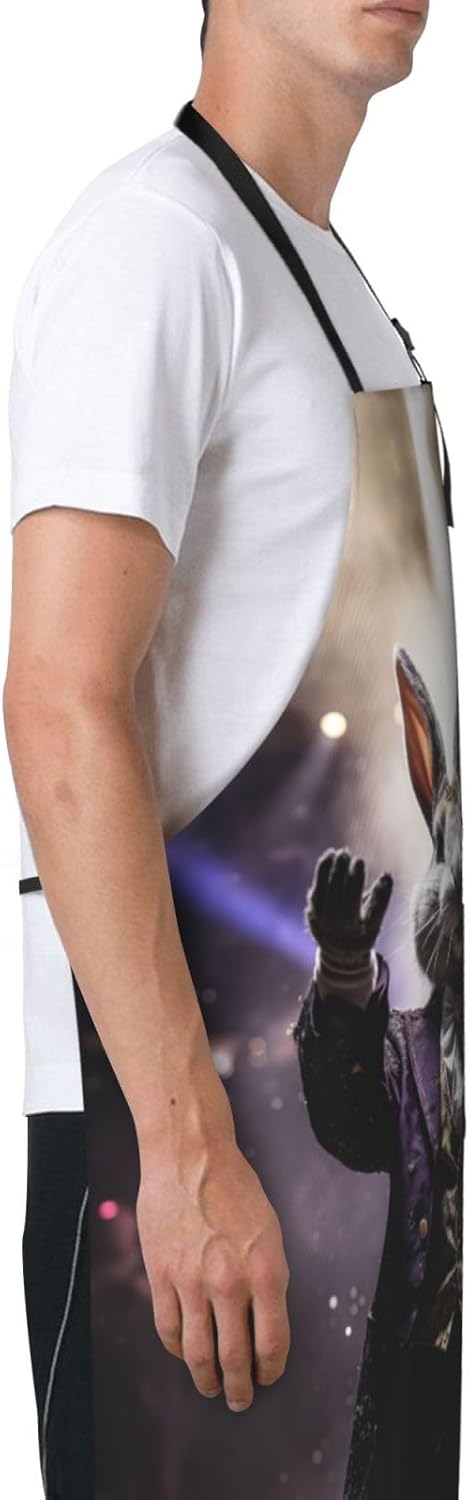 Magician rabbit print Waterproof apron with pocket adjustable cooking apron for adult kitchen bibs to bake
