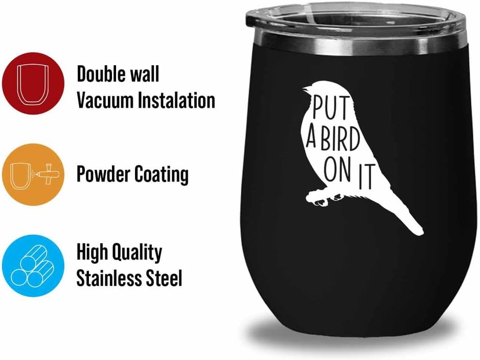 Bird Lover Black Edition Wine Tumbler 12oz - Put a bird on it - Hummin