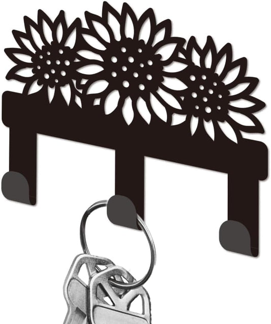 Sunflower Key Holder for Wall, Flower Mini Black Iron Key Hooks Wall M