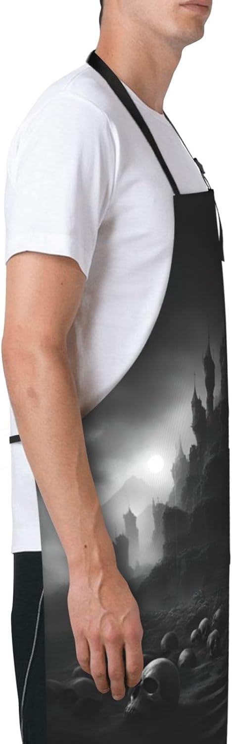 Black and white skulls 1 print Waterproof chef's apron with pocket apr