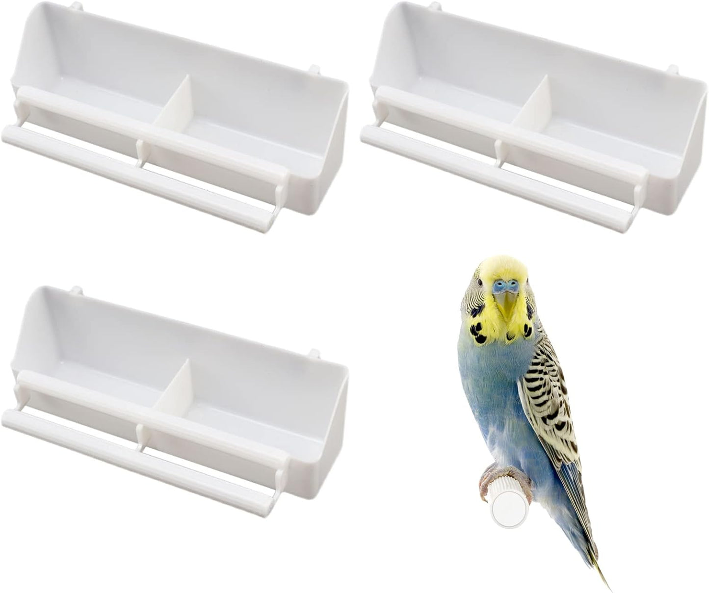 Bird Feeder for Cage, 3 Pack Bird Water Dispenser Hanging Plastic Feeder with Hooks, Parakeet Food Bowl Cups for Small Cockatiel Pigeons