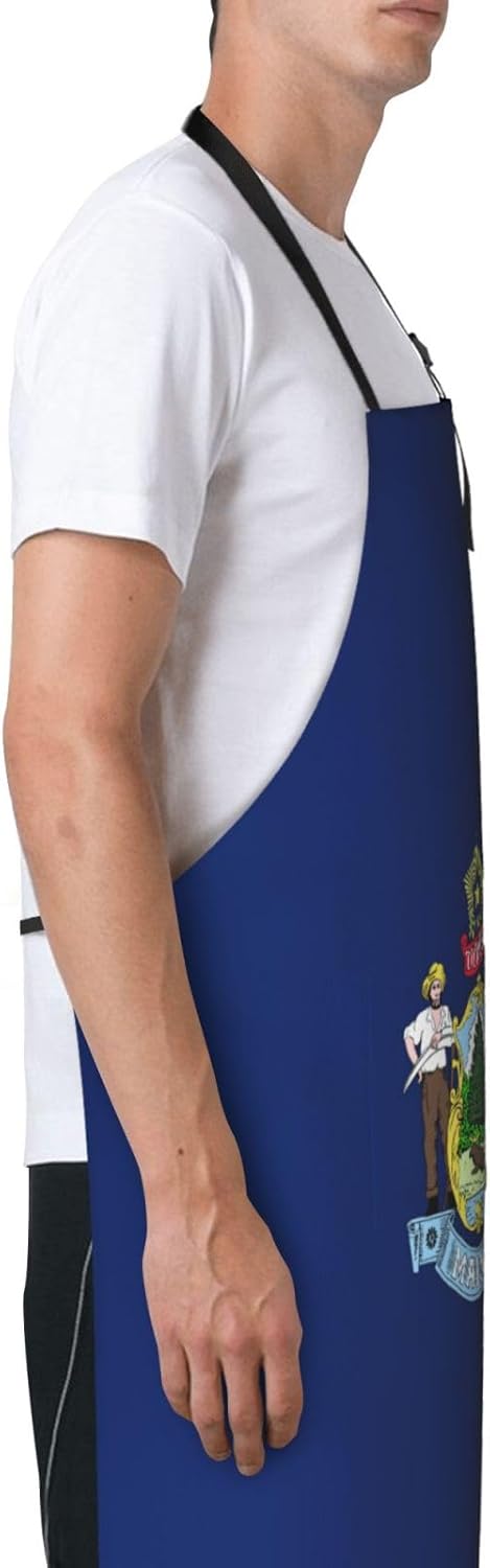 Maine State Flag print Waterproof chef's apron with pocket apron for k