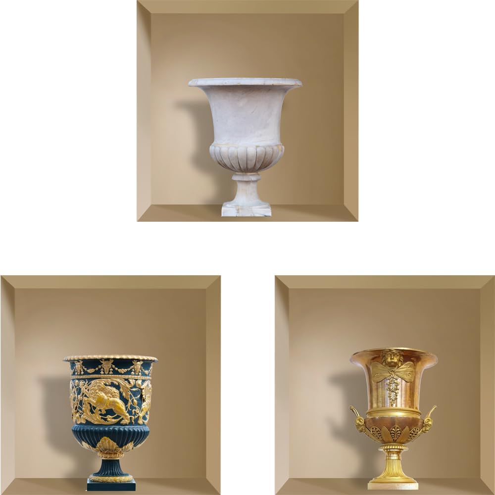 3D Wall Decals Roman Flower Pot, Column Greek Planters Pillar Magic 3D Vinyl Removable Wall Stickers for Home Bar Office Wall Art,Set of 3
