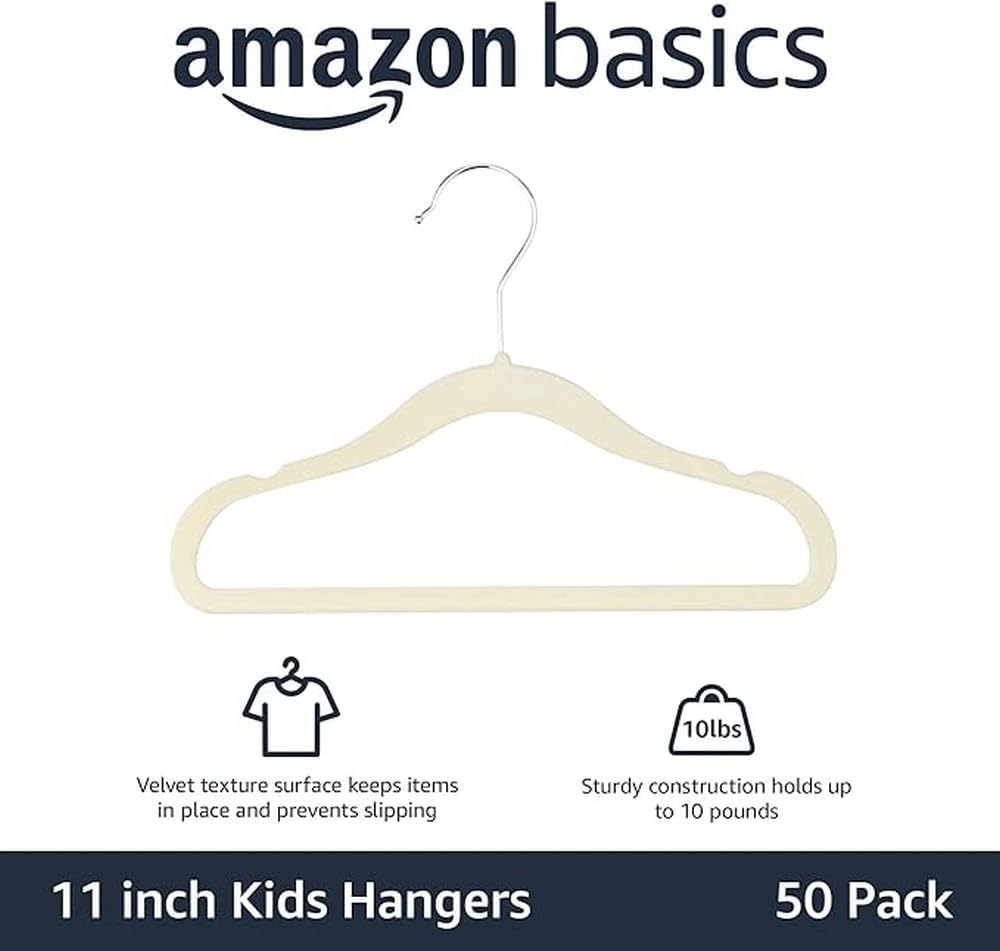 Amazon Basics Kids Velvet, Space Saving, Non-Slip Clothes Hangers for 