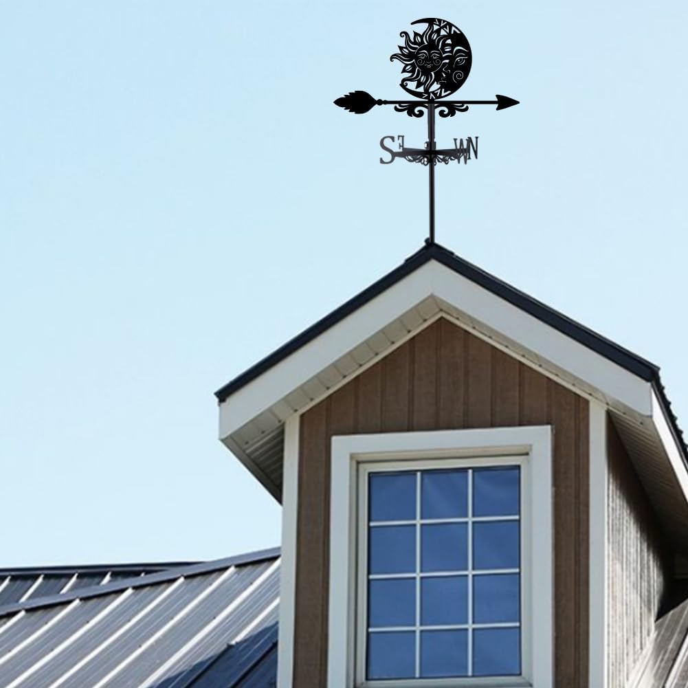 SUPERDANT Sun and Moon Weathervane Totems Weather Vane for Yard Metal Wind Vanes Roof Mount for Outside Garden Black Weathervanes Farmhouse Farm Barn Sheds Patio Outdoor Decorations Gifts