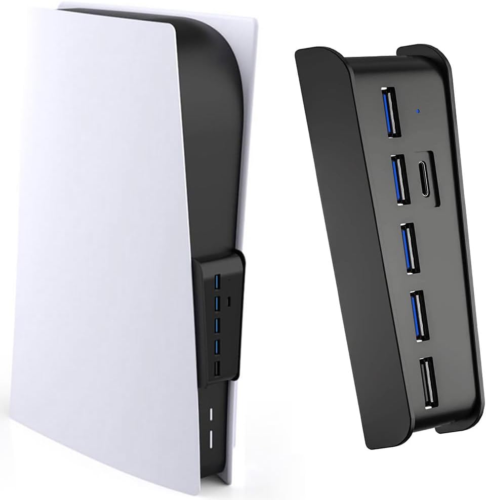 Megadream 6 Port USB Hub for PS5 Accessories, High-Speed Expansion Hub