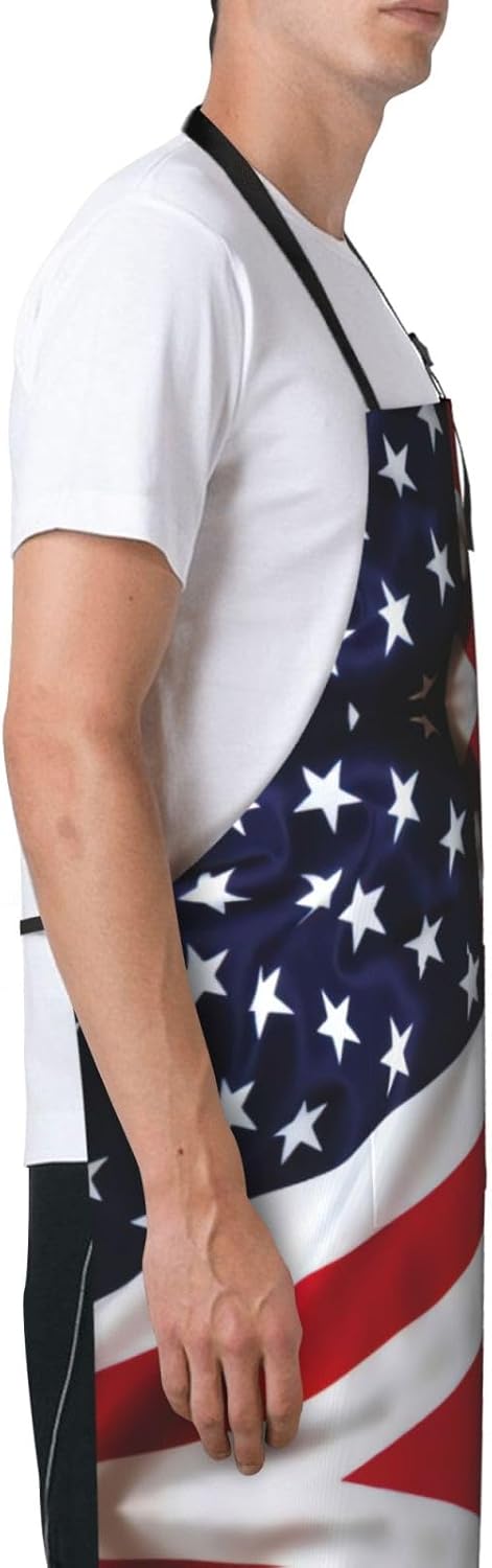 American Flag1 Print Laundry apron 28x33 In Waterproof Kitchen Apron with Pockets for Cooking Baking