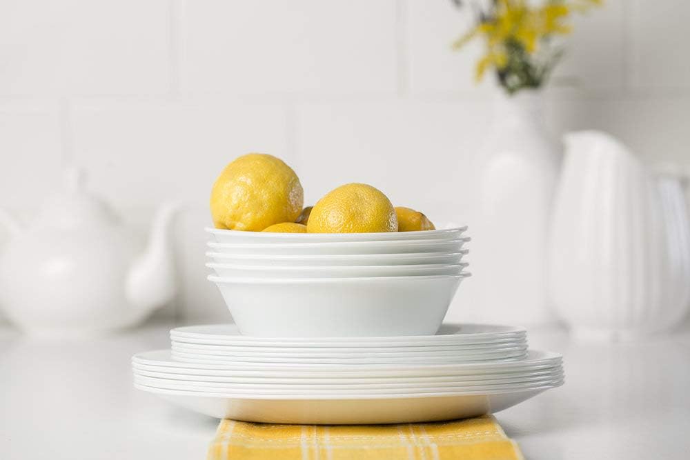 Corelle Livingware 18-Piece Dinnerware Set, Winter Frost White, Servic