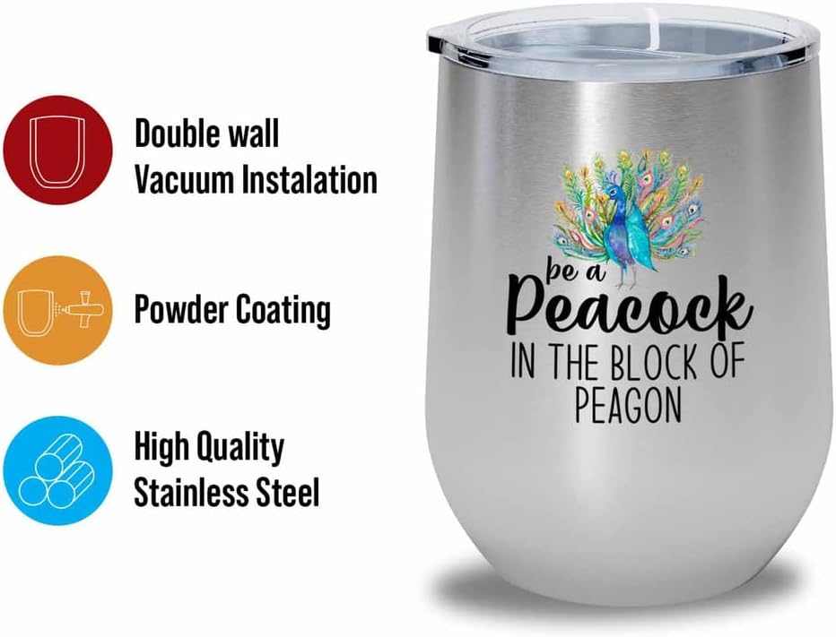 Bird Lover Silver Edition Wine Tumbler 12oz - Peacock block pgeons - H