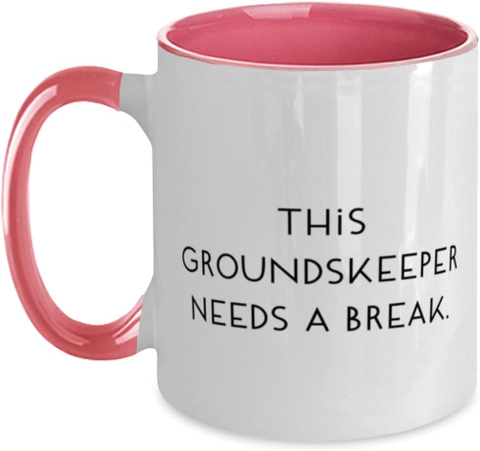 Beautiful Groundskeeper Gifts, This Groundskeeper Needs a Break, Cool Birthday Two Tone 11oz Mug For Colleagues From Friends, Landscaping, Lawn care, Garden, Horticulture, Groundskeeping