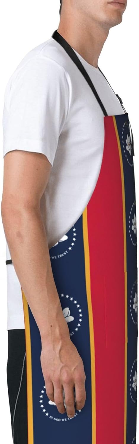 Mississippi State Flag print Waterproof chef's apron with pocket apron for kitchen cooking baking barbecue and gardening