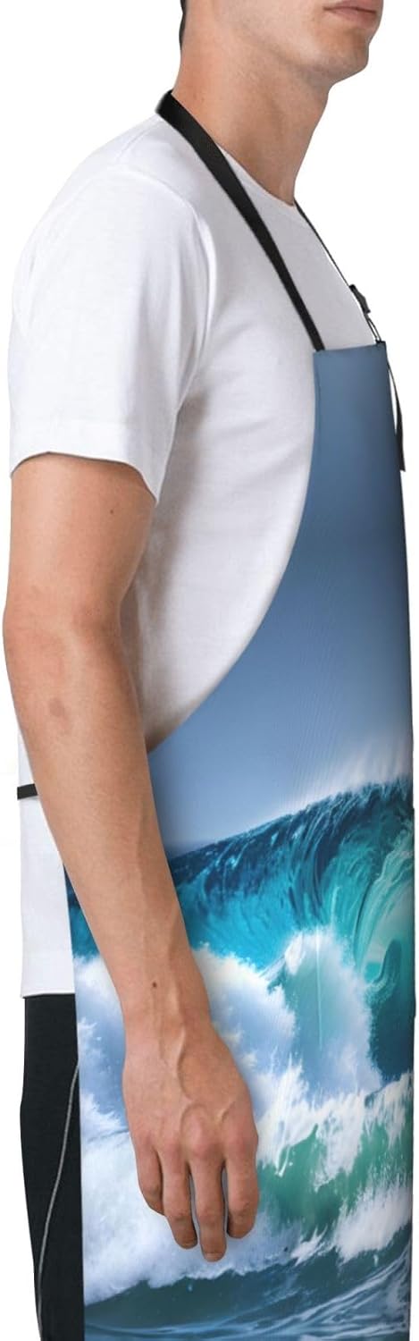 Ocean Wave Print Laundry apron 28x33 In Waterproof Kitchen Apron with 