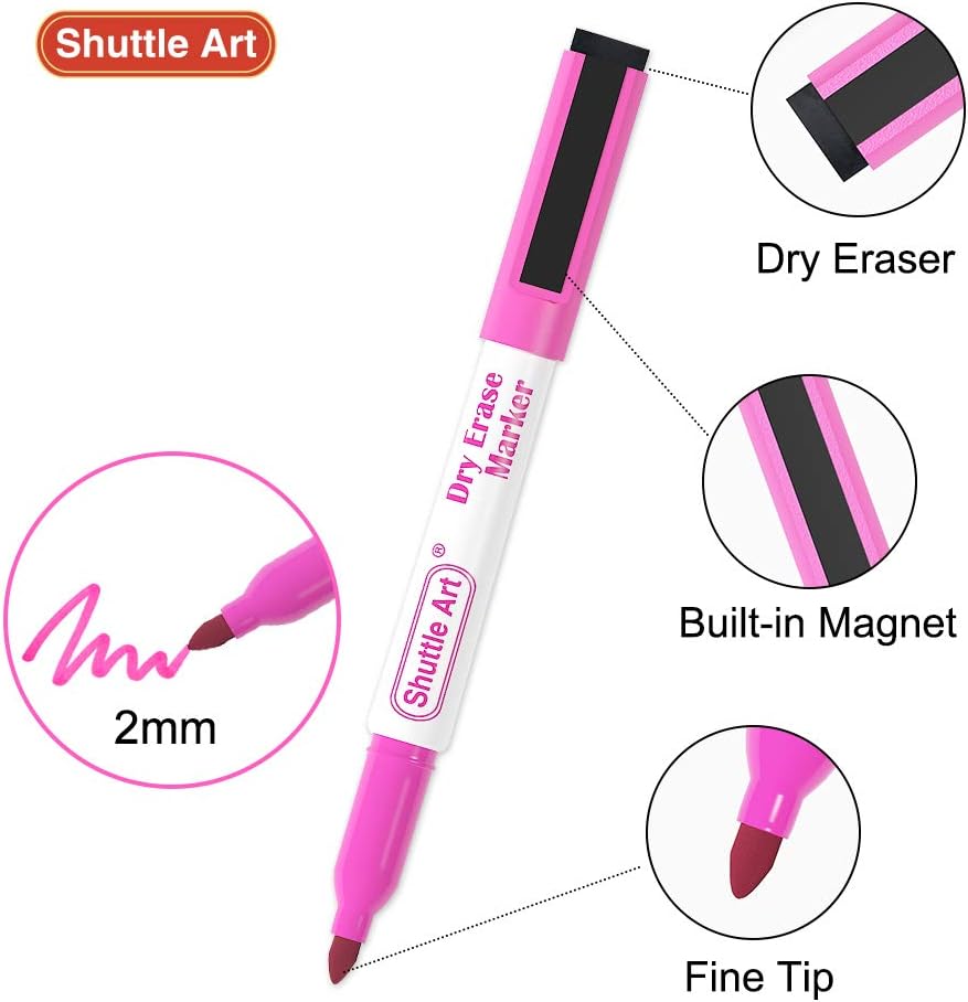 Shuttle Art Magnetic Whiteboard Markers, 20 Pieces Fine Tip and Eraser