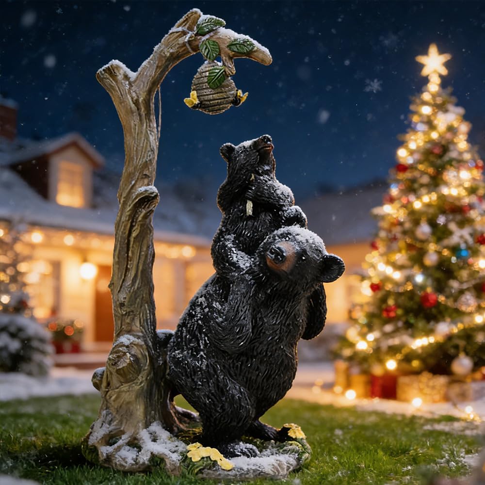 Retro Animal Statues, an Outdoor Fun Honeycomb Bear Solar lamp with a Unique Style, as a Distinctive Home Decoration Item, Placed in The Courtyard or Garden, with Lighting Function