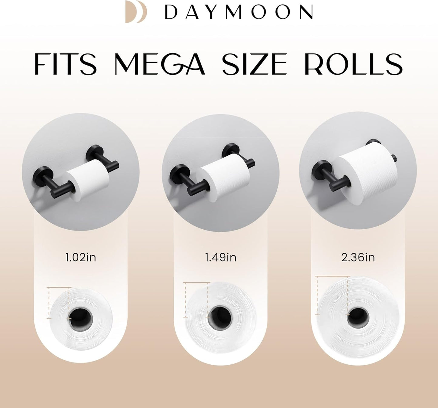 Day Moon™ - Toilet Paper Holder - Modern Roll Holder for Bathroom - 1 Pack - Wall Mount - Classic, Black