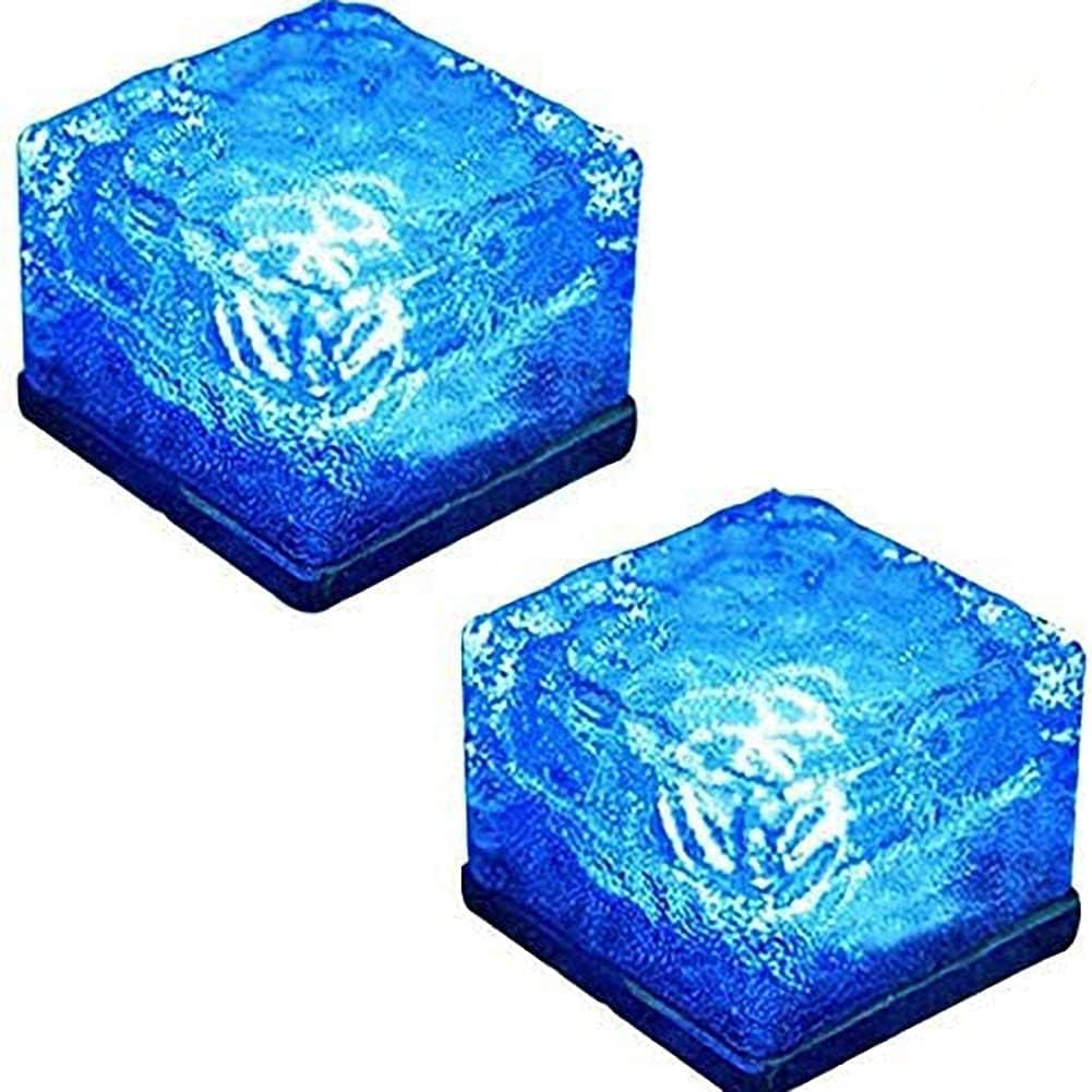 Solar Ice Glass Light,2 Packs Solar Powered Garden Lights, Waterproof IP68 Outdoor Table & Path Lights, Decorative Ice Cube for Yard (Blue)