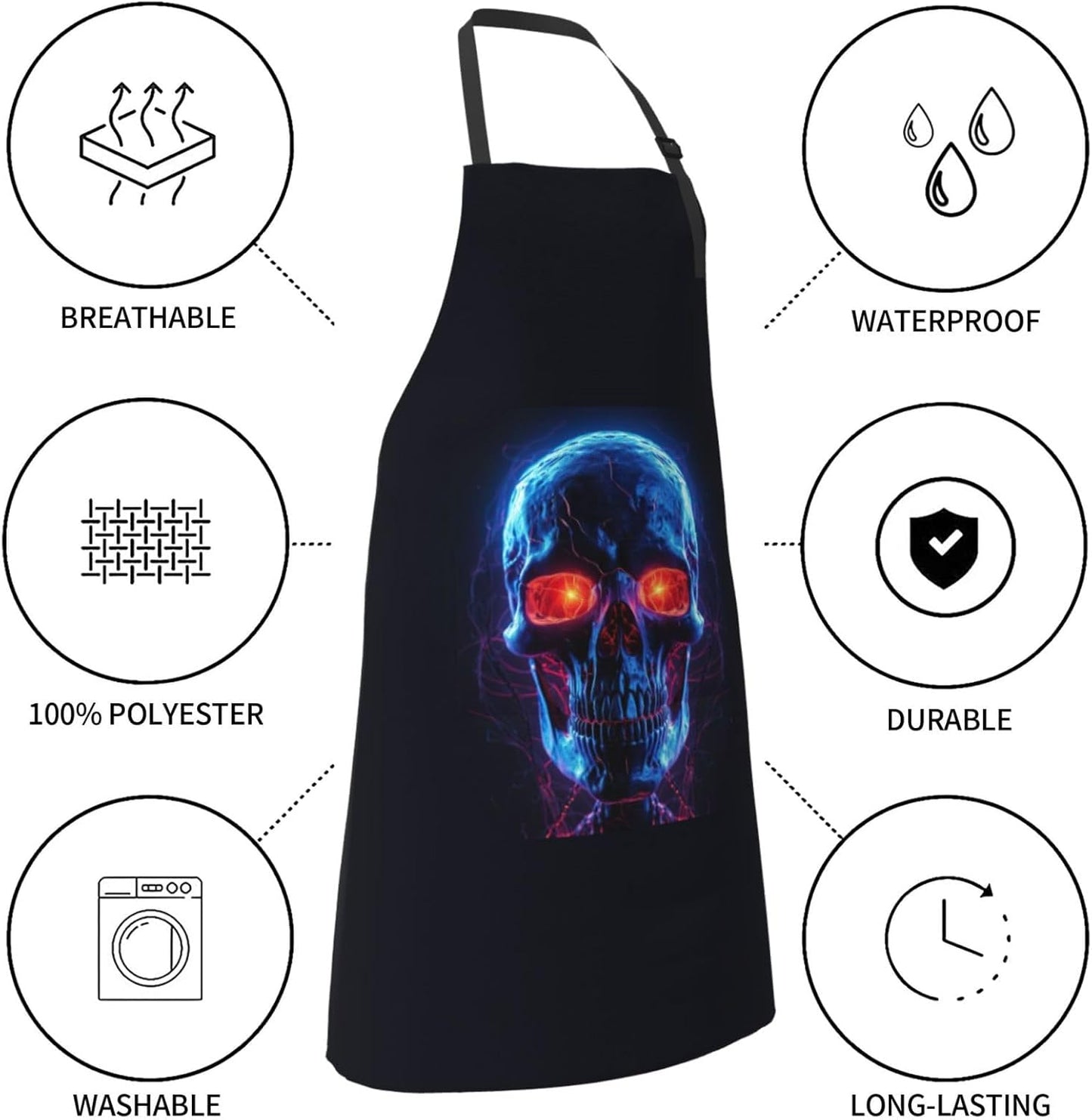 Halloween Skull print Waterproof chef's apron with pocket apron for kitchen cooking baking barbecue and gardening