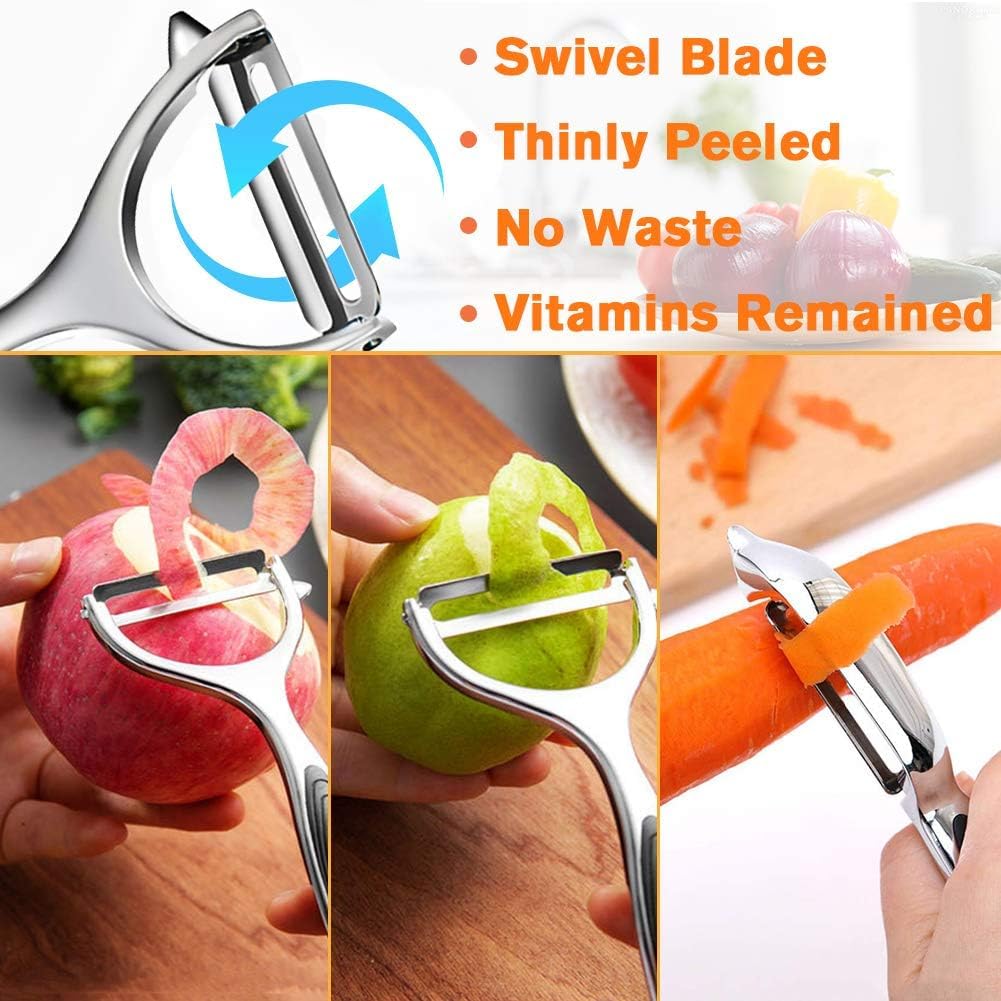 Vegetable Peeler, Potato Peelers for Kitchen Stainless Steel Multi-function Set Fruit Peeler For Kitchen and Household Tools Y & I Shape Swivel Blades with 2 Orange Citrus Peelers