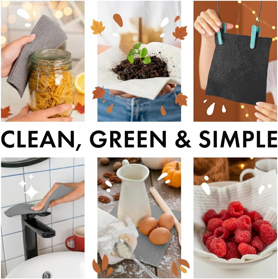 SUPERSCANDI 10 Pack Swedish Dishcloths for Kitchen - 100% Biodegradabl