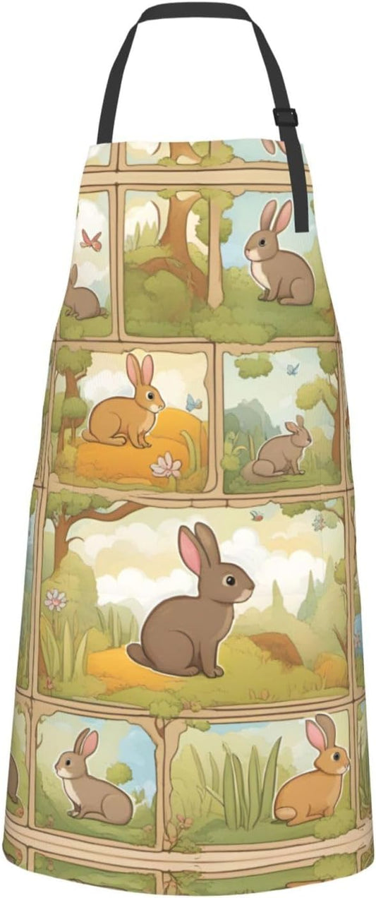 Cartoon Cute Animals Rabbit print Waterproof chef's apron with pocket apron for kitchen cooking baking barbecue and gardening
