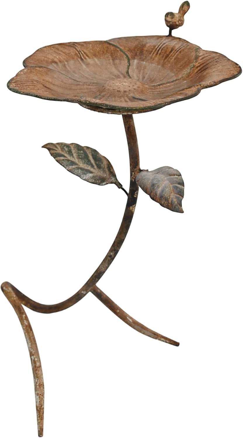 Vintage Metal Flower Bird Bath for Outside Rustic Freestanding Birdbaths for Outdoors 23.6 in Distressed Pedestal Birds Feeder Iron Bowl Bird Bath Stand for Garden Yard Patio Decor