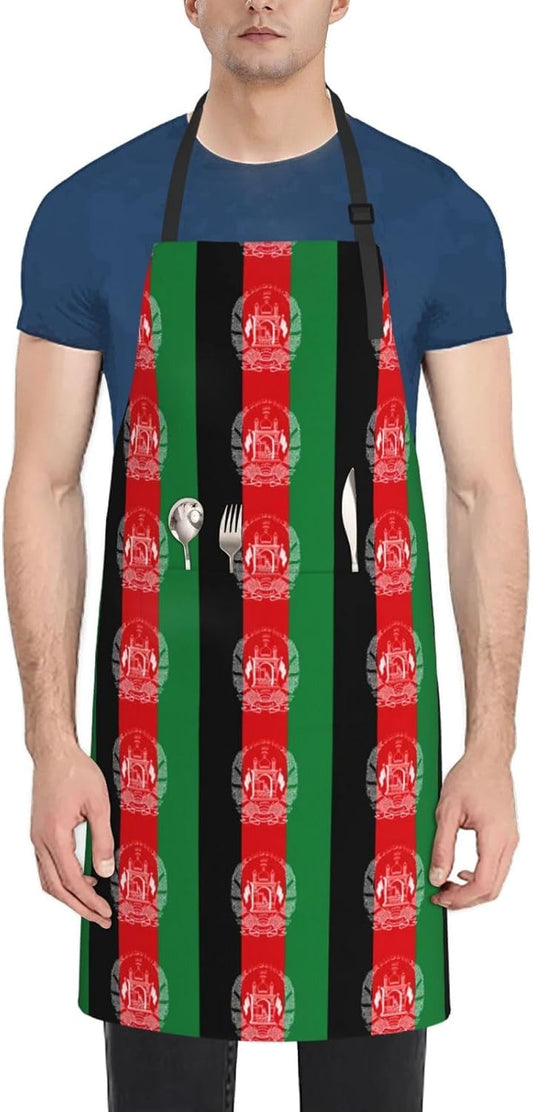 Flag of Afghanistan print Waterproof chef's apron with pocket apron for kitchen cooking baking barbecue and gardening