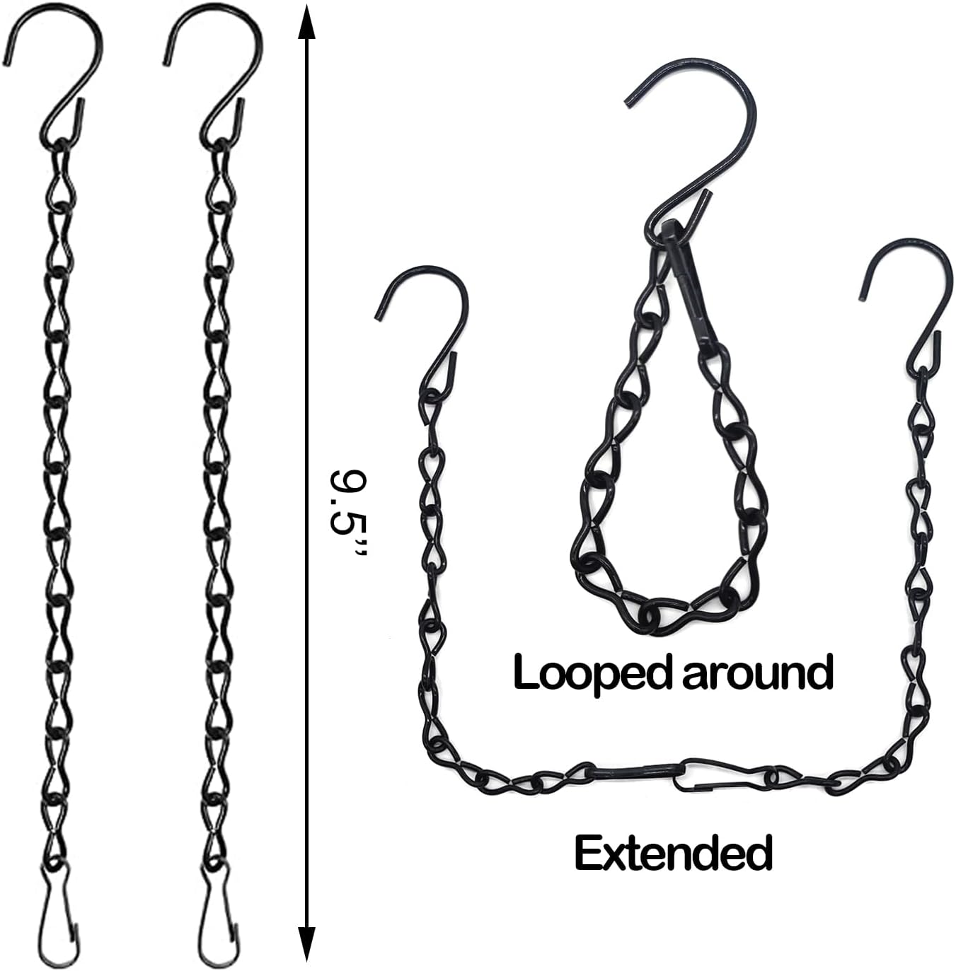 BlingKingdom 2pcs 9.5 Inch Black Hanging Chains for Bird Feeders, Plan