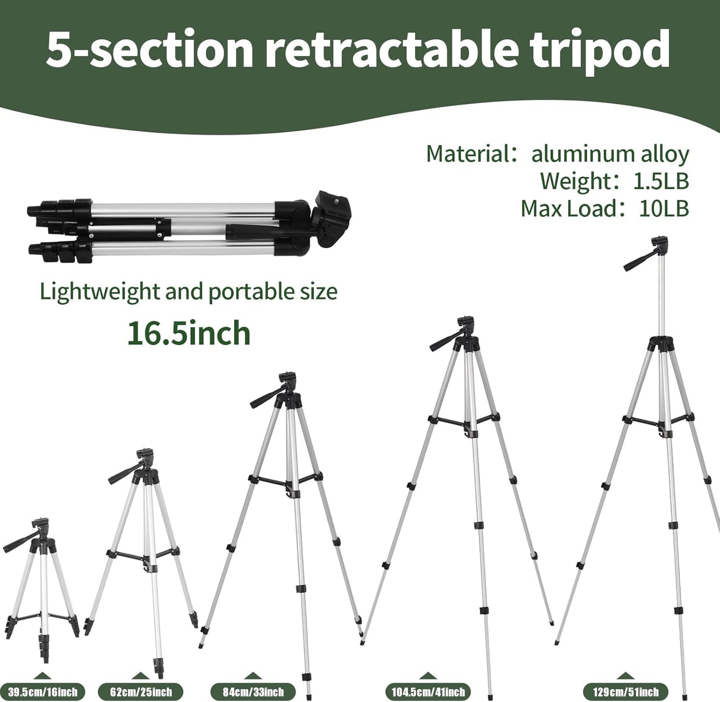 25-75X60 Spotting Scope with 51in Tripod, Spotting Scope for Target Shooting, Hunting & Bird Watching, Low Light Vision, Phone Adapter, Carry Bag, BAK4 Prism, FMC Lens, Waterproof (ArmyGreen)