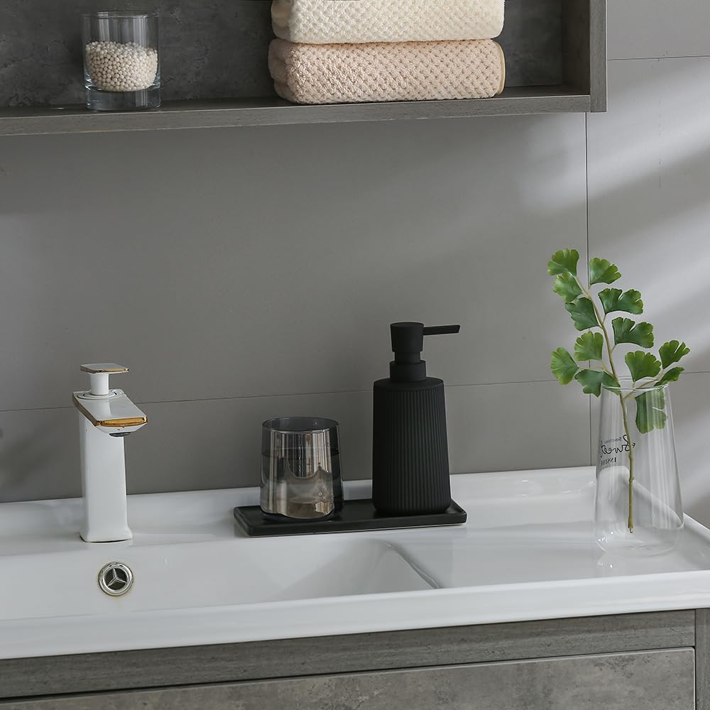 Small Soap Dispenser for Bathroom and Kitchen, Modern Farmhouse Striped Style Plastic Hand Soap Dish Soap Dispenser with Pump Matte Black