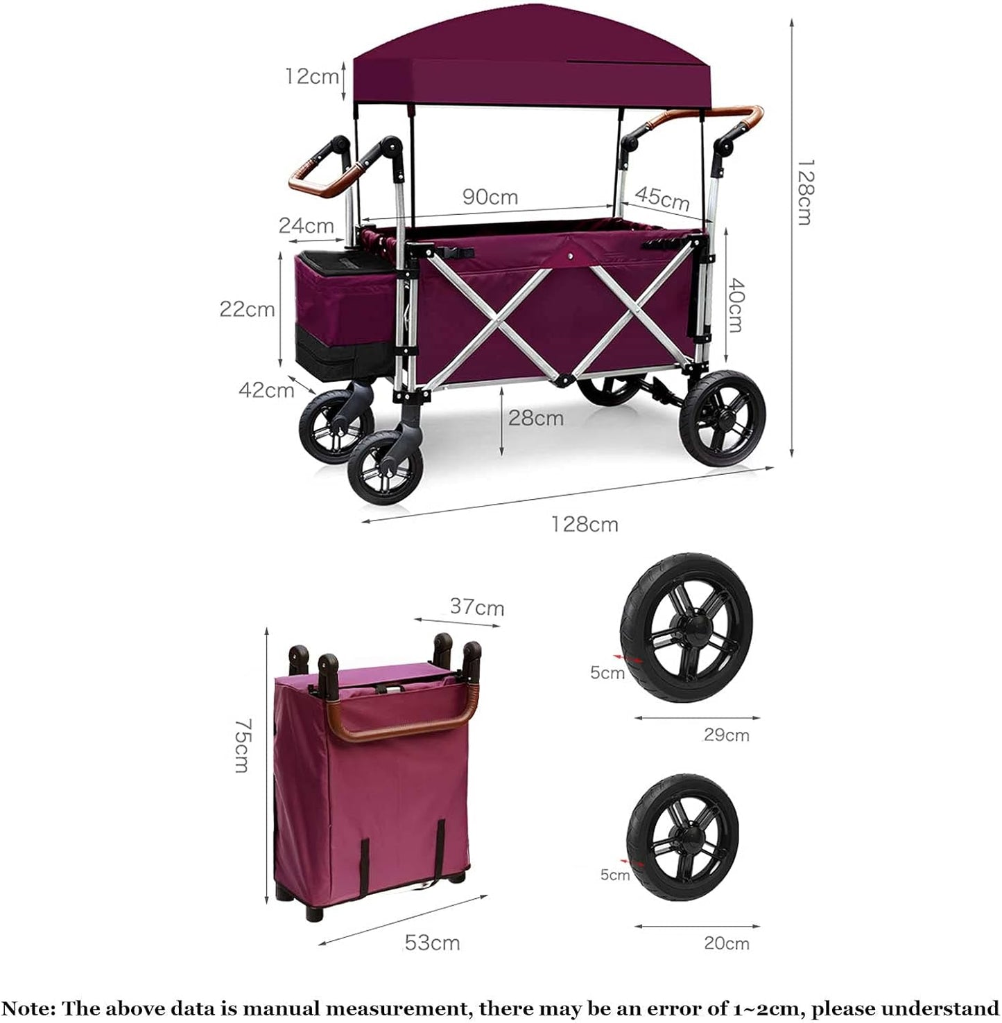 Foldable Gorilla Cart Sliding Storage Collapsible Beach Wagon Collapsible Wagon with A Canopy Suitable for Shopping Picnics Beach (Violet)