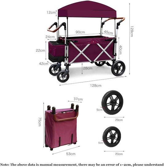 Foldable Gorilla Cart Sliding Storage Collapsible Beach Wagon Collapsible Wagon with A Canopy Suitable for Shopping Picnics Beach (Violet)