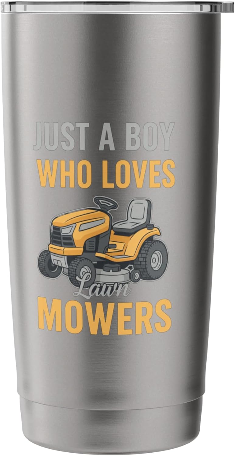 Just A Boy Who Loves Lawn Mowers Funny Boys Garden Tractor Stainless Steel Insulated Tumbler