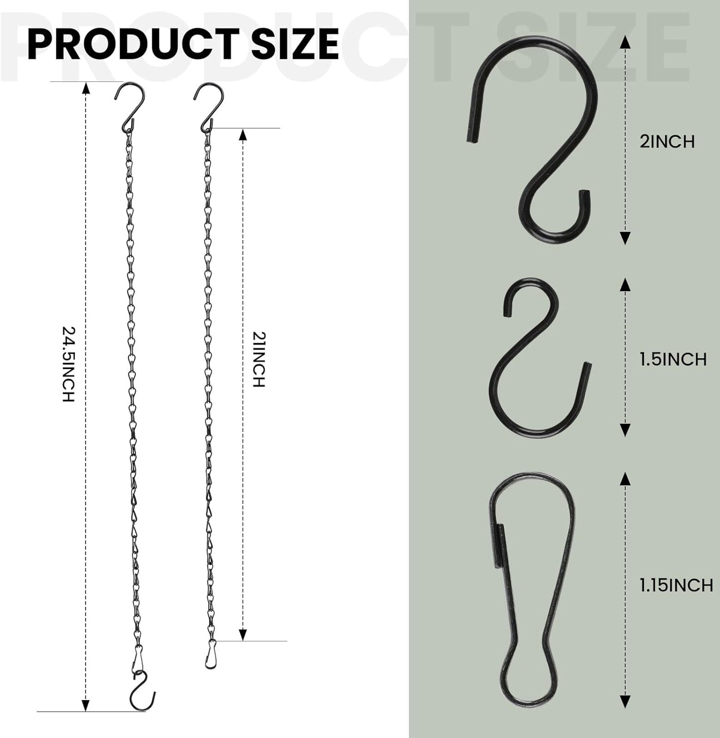 Black Chain for Hanging Plants, 6 PCS Small Chain for Hanging Basket, 24.5IN Hanging Chains with Hooks, Adjustable Plant Chain, Decorative Metal Hanging Basket Chain for Planter, Bird Feeder, Sign