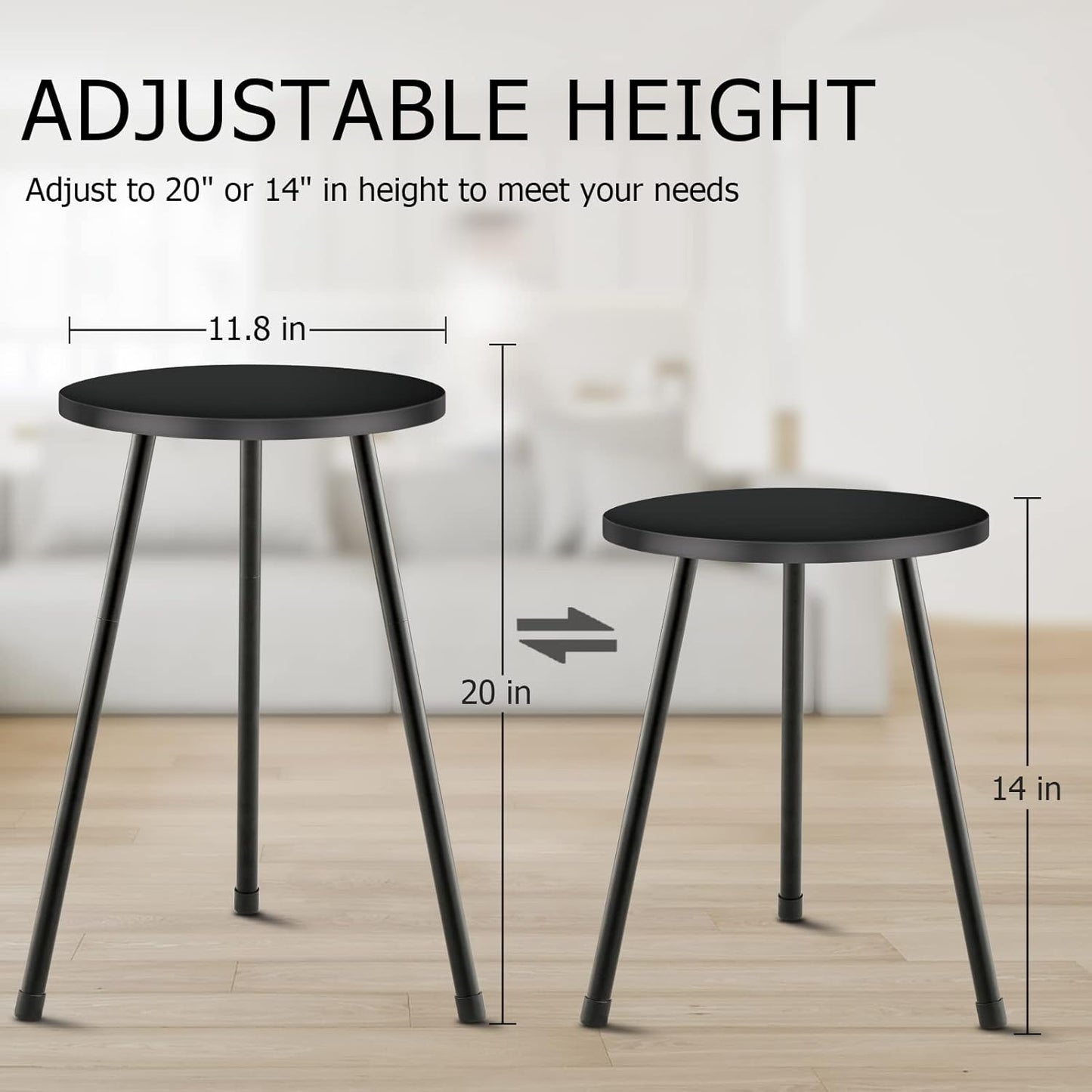 Tall Plant Stand, Mid Century Wood Indoor Plant Stand Black Plant Table for Flower Pots, Metal Plant Holder, Modern Home Decor Small Round Side End Table (11.8"x20")
