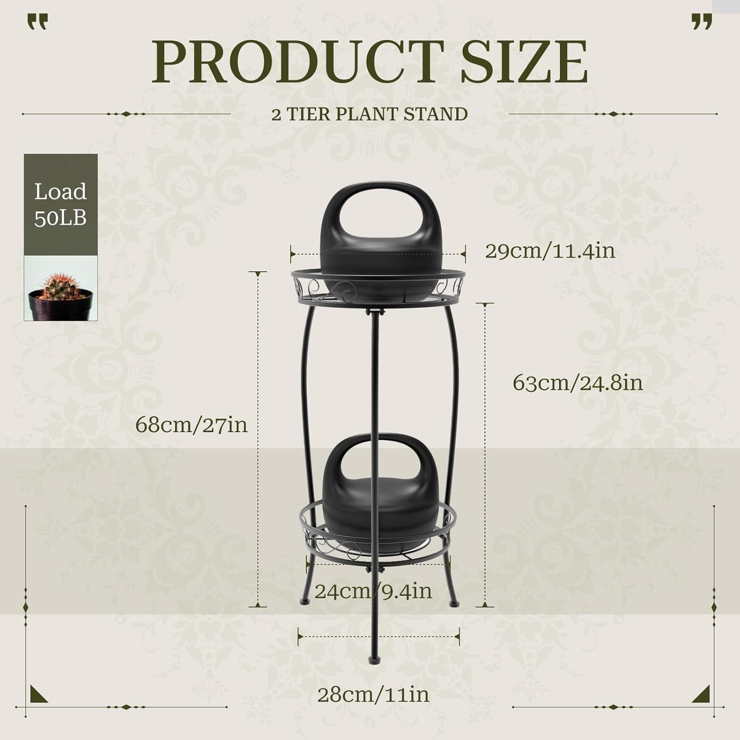 Plant Stand Indoor Outdoor, 2 Tier 27" Tall Metal Plant Stand Shelf, H