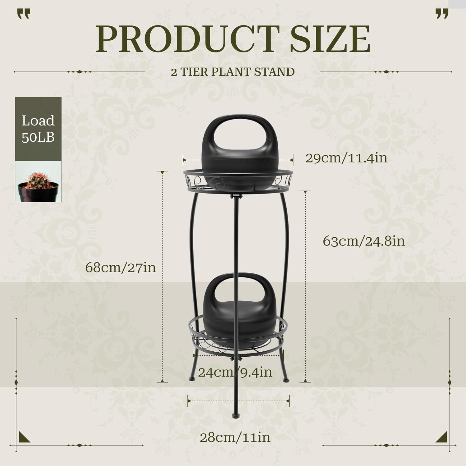 Plant Stand Indoor Outdoor, 2 Tier 27" Tall Metal Plant Stand Shelf, H