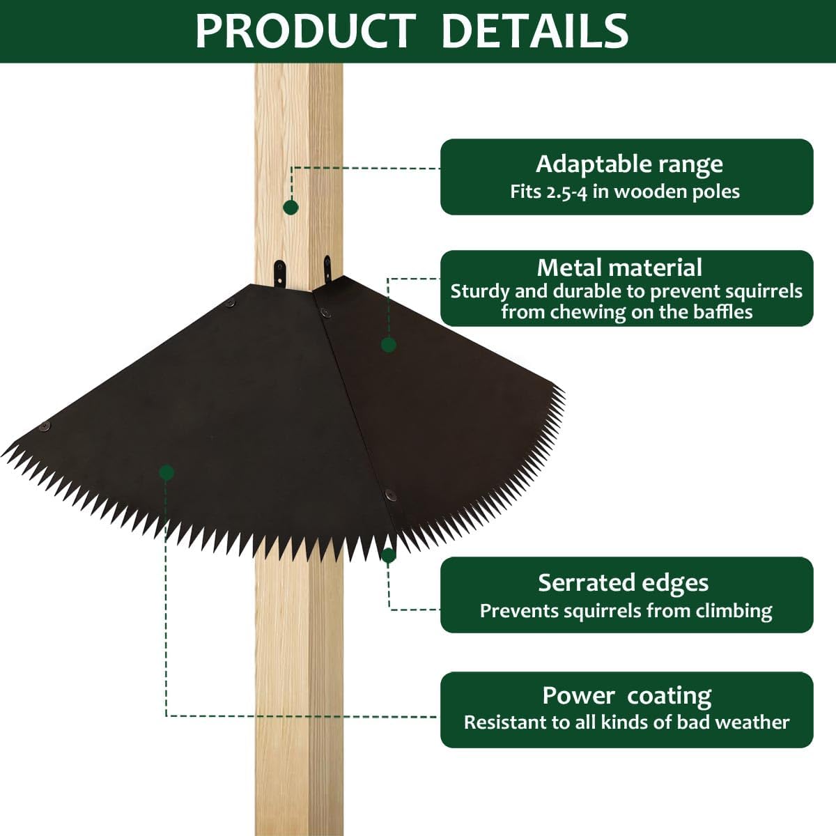 Metal Squirrel Baffle for 4×4 Posts or Hanging, Squirrel Proof Baffle with Spikes for Bird Feeder Poles, Waterproof, Rustproof, Preventing Squirrels and Raccoons from Bird Feeders (Black)