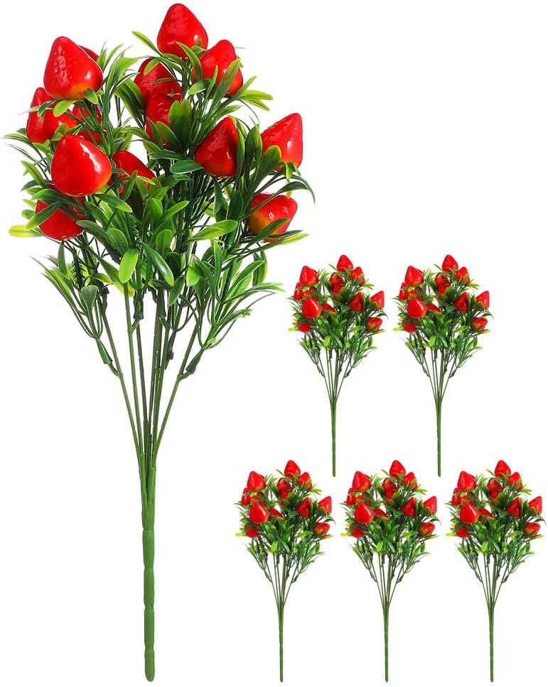 balacoo Realistic Faux Strawberry Bouquet Artificial Strawberry Plants for Home Decor Wedding Party Floral Picks Lifelike Centerpieces 10.62X8.26 Inches