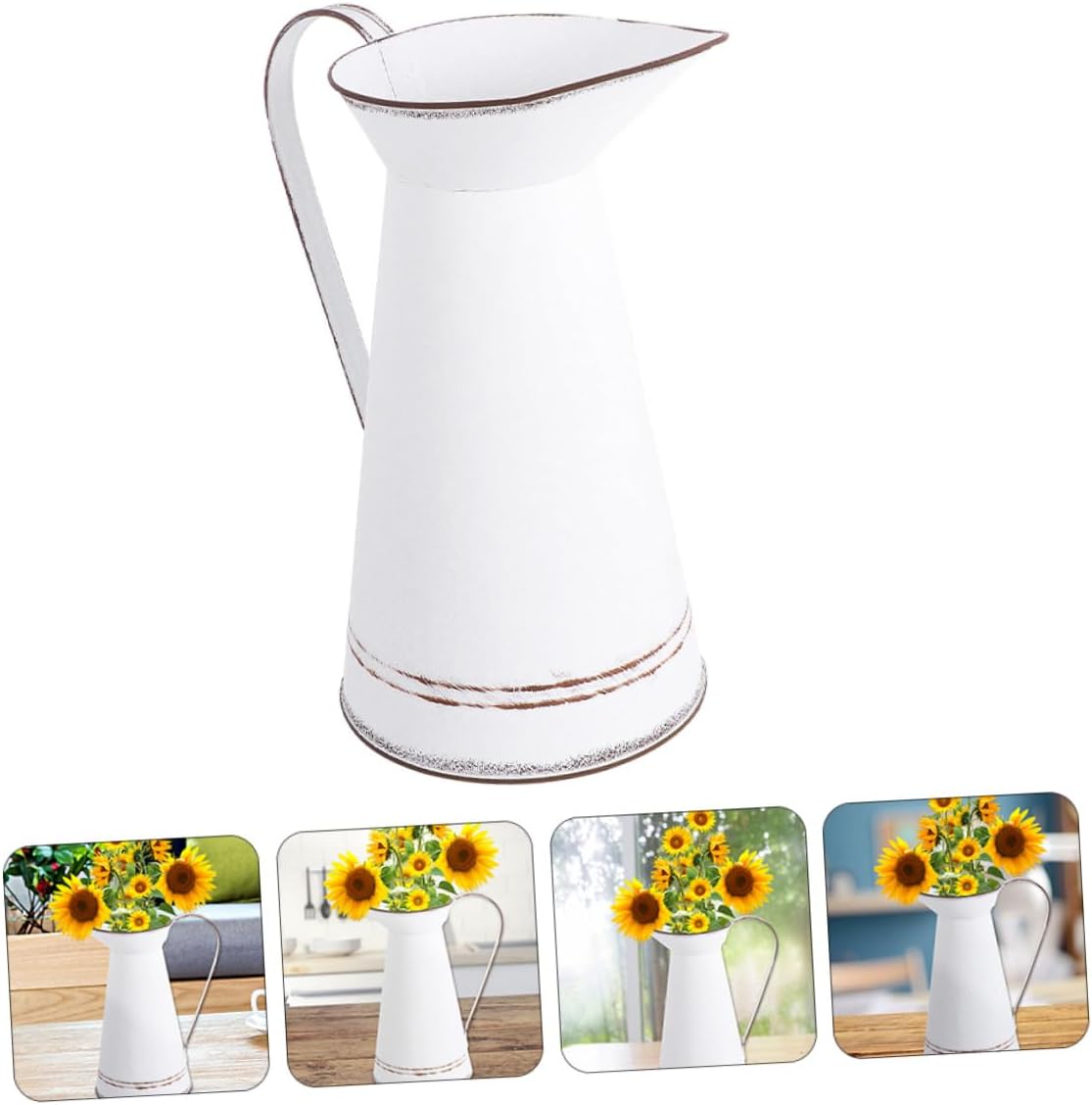 PRETYZOOM Vintage White Metal Flower Bucket Pot Set 2pcs Small Iron Fl
