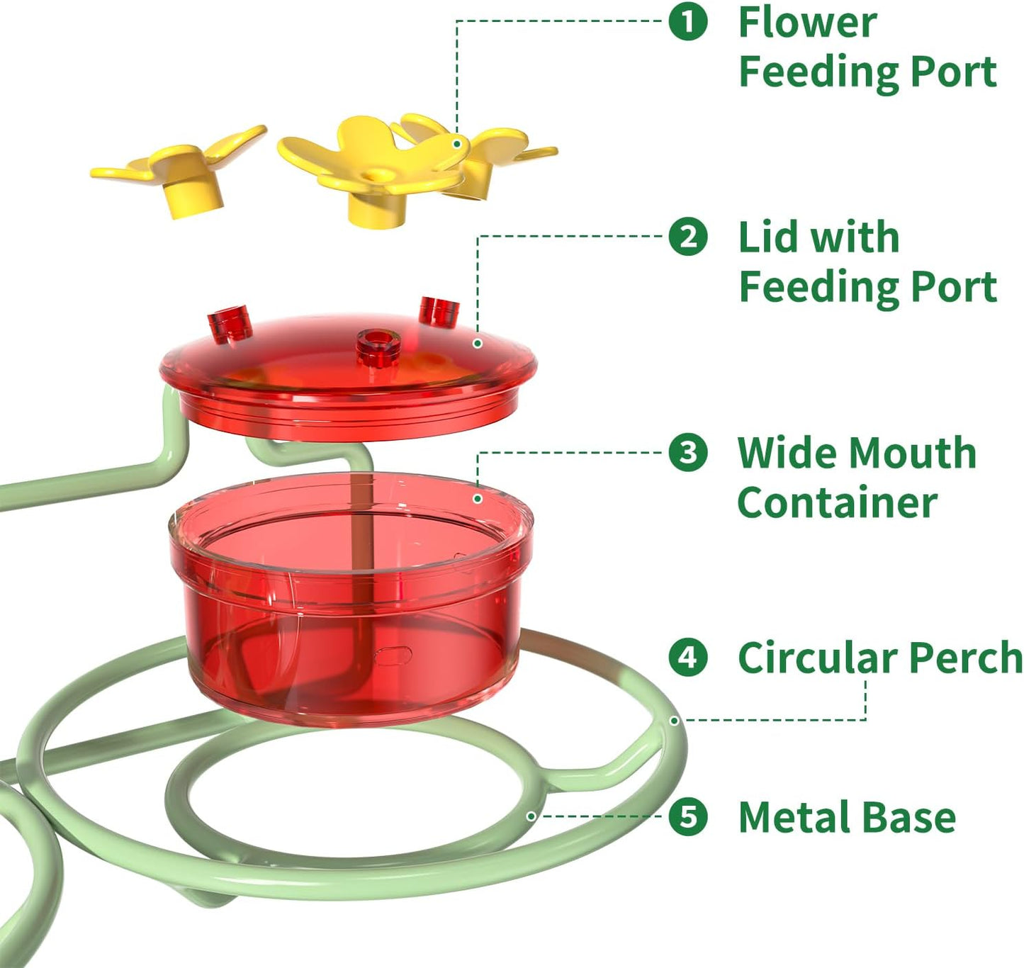 Window Hummingbird Feeder, Small Hummingbird Feeder for Outdoors with Strong Suction Cup - Metal Base & 6 Feeding Ports, Easy to Clean and Refill