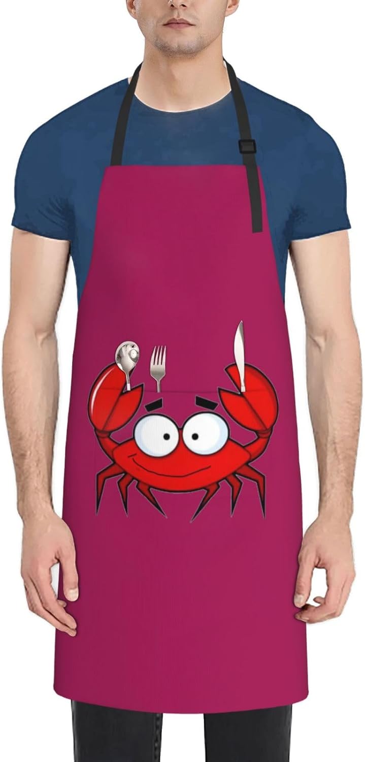 cartoon crab print Waterproof apron with pocket adjustable cooking apron for adult kitchen bibs to bake