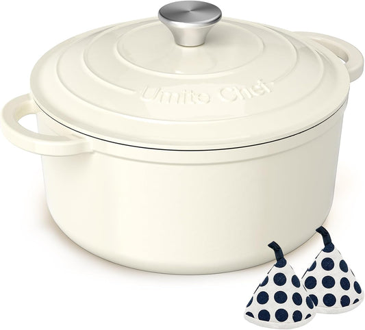 Enameled Cast Iron Dutch Oven - Umite Chef 5QT Pot with Lid & Cotton P