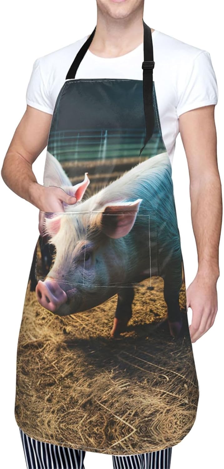 Pigs in Farm Print 28x33 In Adult Kitchen Apron with Pockets Versatile Chef Smock for Cooking Baking