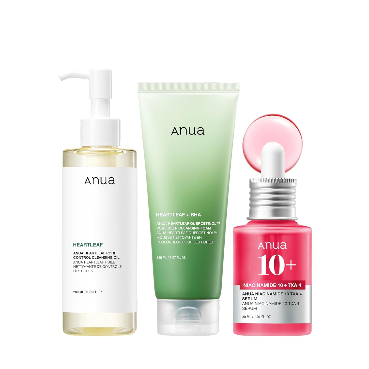 Anua 3-Step Glass Skin Beginner Set, Oil Cleanser and Face Wash with F